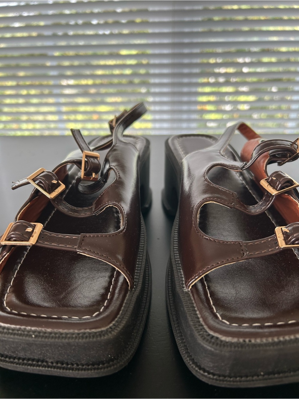 Chunky Brown Platform Slingback Sandals for Women - Picture 2 of 4